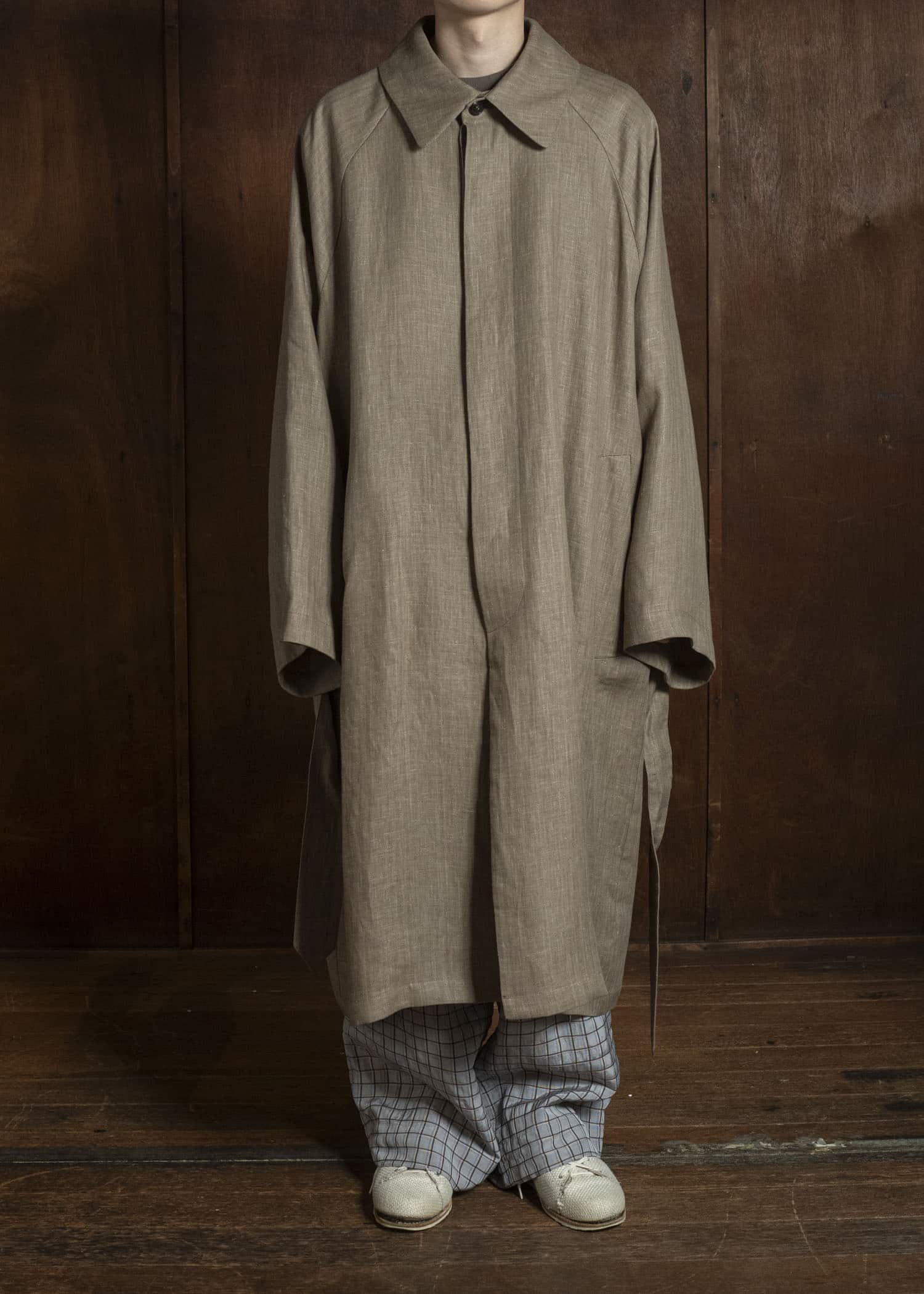 HED MAYNER HERRINGBONE HEAVY LINEN COAT BROWN HMMC10054AHC161