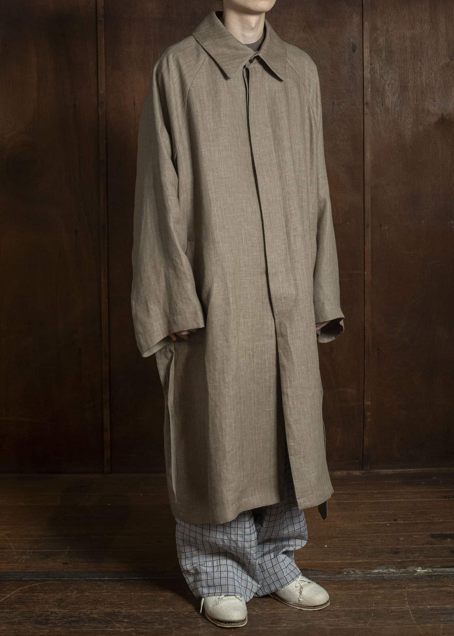 HED MAYNER HERRINGBONE HEAVY LINEN COAT BROWN HMMC10054AHC161