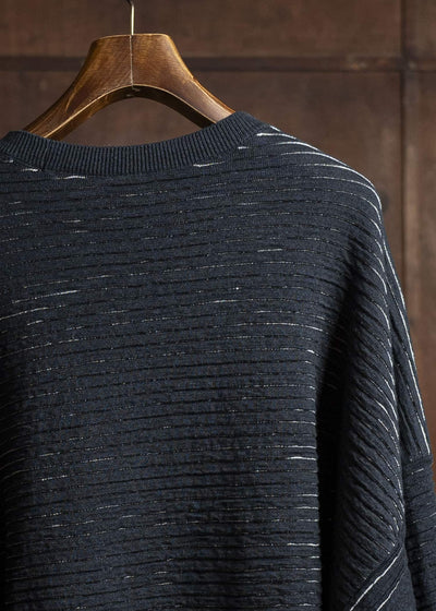 JAN-JAN VAN ESSCHE KNIT#70-LINEN COTTON YARN BLACK Ripple Structure Crewneck Knitted Sweater Linen Cotton Yarn Black