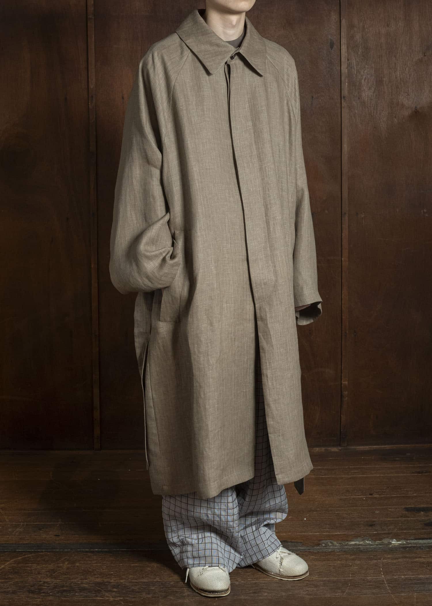 HED MAYNER HERRINGBONE HEAVY LINEN COAT BROWN HMMC10054AHC161