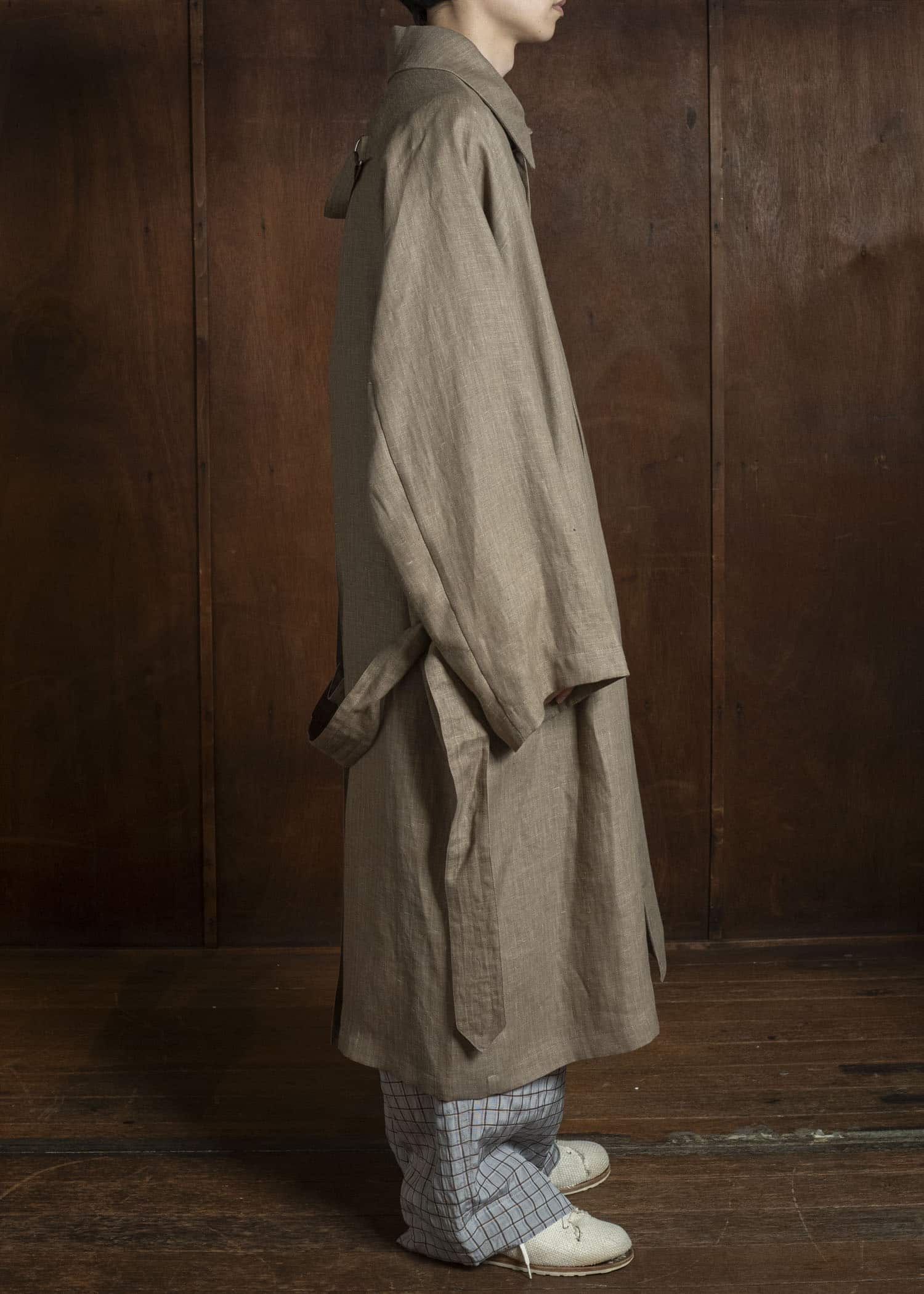 HED MAYNER HERRINGBONE HEAVY LINEN COAT BROWN HMMC10054AHC161