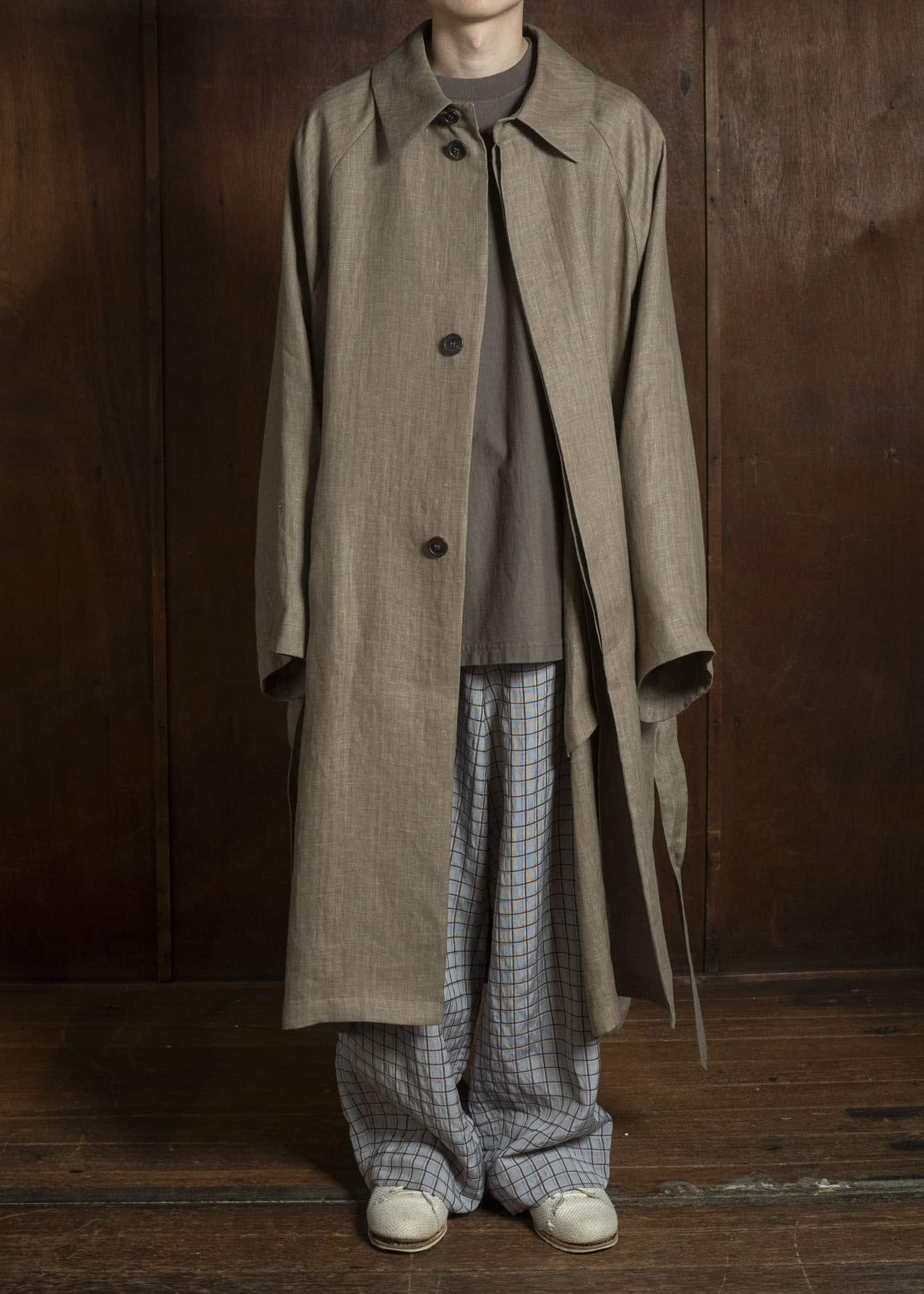 HED MAYNER HERRINGBONE HEAVY LINEN COAT BROWN HMMC10054AHC161