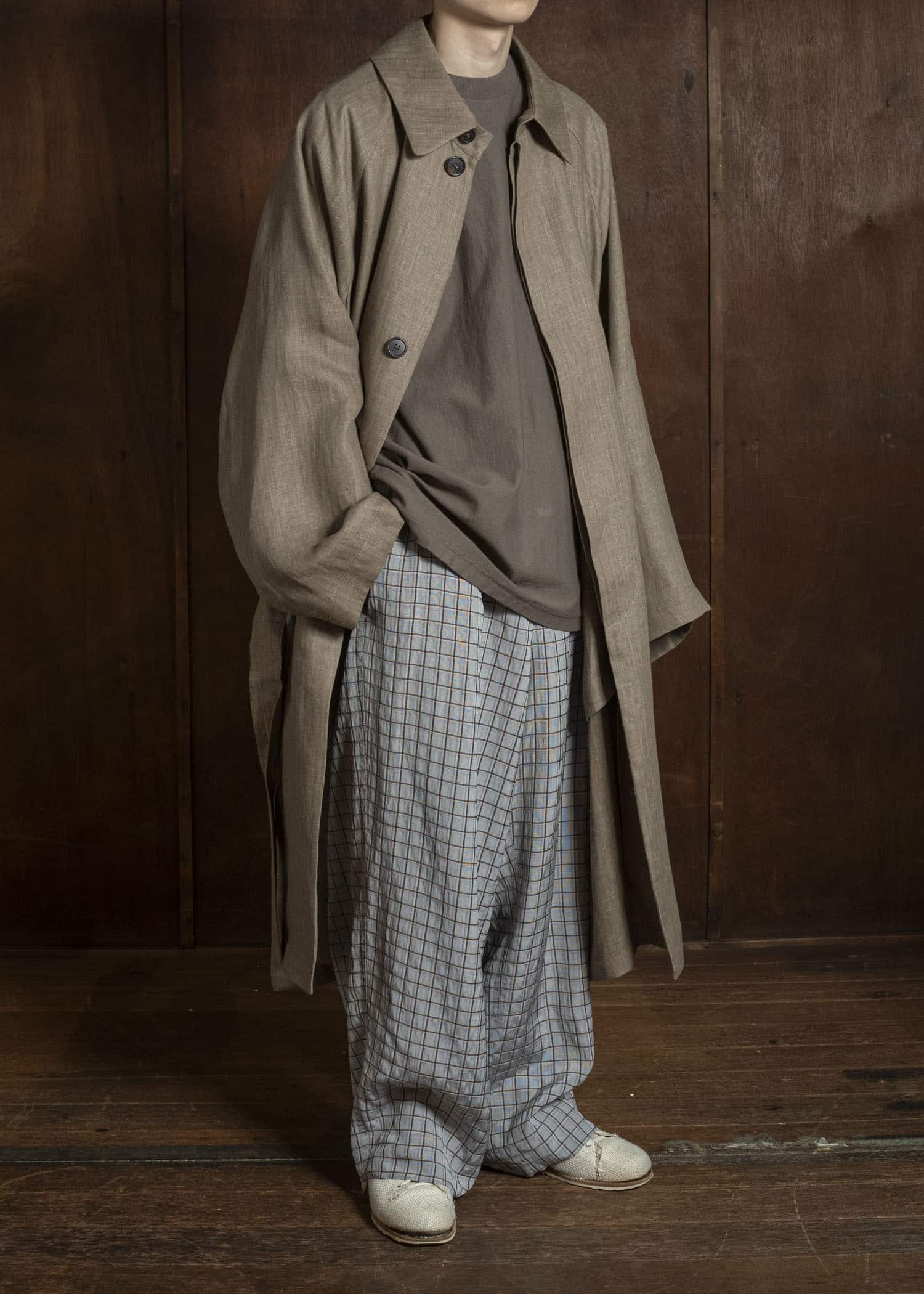 HED MAYNER HERRINGBONE HEAVY LINEN COAT BROWN HMMC10054AHC161