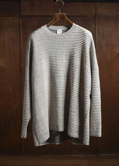 JAN-JAN VAN ESSCHE KNIT#70-LINEN COTTON YARN BEIGE Ripple Structure Crewneck Knitted Sweater Linen Cotton Yarn Beige