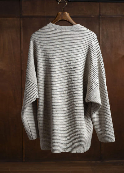 JAN-JAN VAN ESSCHE KNIT#70-LINEN COTTON YARN BEIGE Ripple Structure Crewneck Knitted Sweater Linen Cotton Yarn Beige