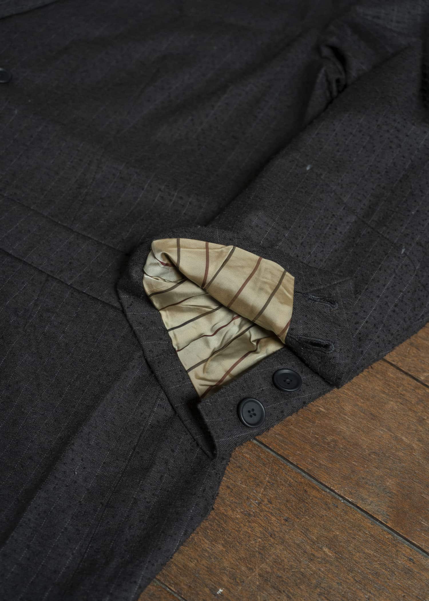 KLASICA 25F-WJK-C17 'HELEN''Double Breasted Semi Long Blazer IRON BROWN STRIPES