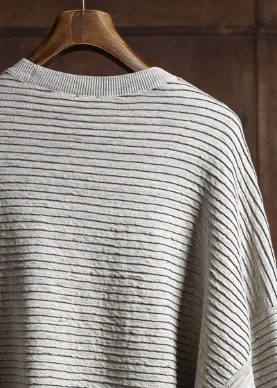 JAN-JAN VAN ESSCHE KNIT#70-LINEN COTTON YARN BEIGE Ripple Structure Crewneck Knitted Sweater Linen Cotton Yarn Beige