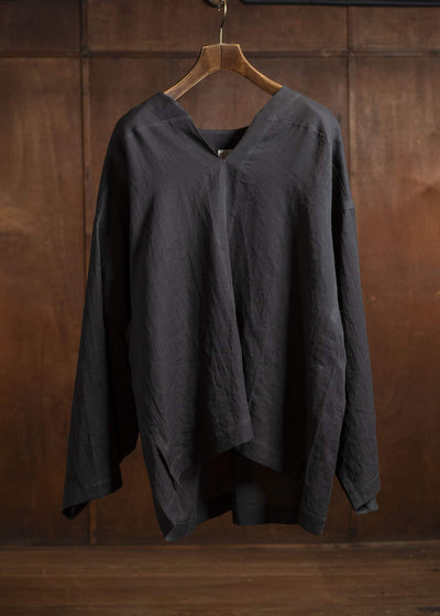 JAN-JAN VAN ESSCHE TUNIC#38-COTTON DOUBLE CLOTH DEEP BROWN  Oversized Long Sleeve Tunic With Roll-Up Sleeves Cotton Double Cloth Deep Brown