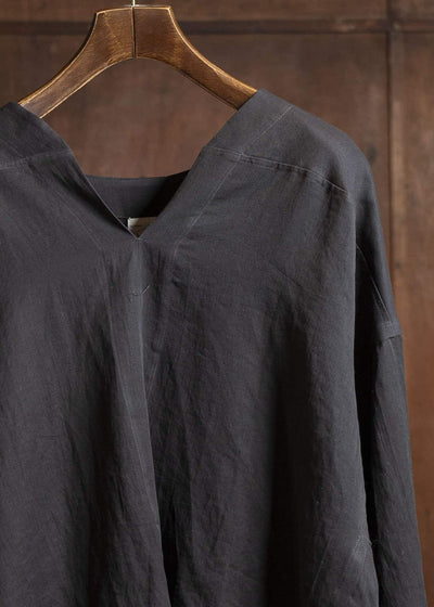 JAN-JAN VAN ESSCHE TUNIC#38-COTTON DOUBLE CLOTH DEEP BROWN  Oversized Long Sleeve Tunic With Roll-Up Sleeves Cotton Double Cloth Deep Brown