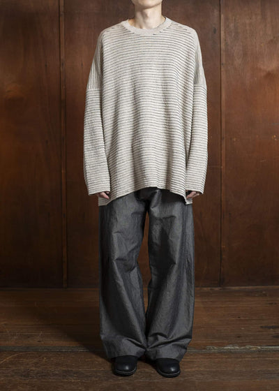 JAN-JAN VAN ESSCHE KNIT#70-LINEN COTTON YARN BEIGE Ripple Structure Crewneck Knitted Sweater Linen Cotton Yarn Beige