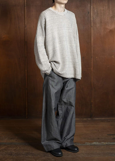 JAN-JAN VAN ESSCHE KNIT#70-LINEN COTTON YARN BEIGE Ripple Structure Crewneck Knitted Sweater Linen Cotton Yarn Beige