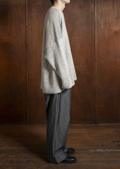 JAN-JAN VAN ESSCHE KNIT#70-LINEN COTTON YARN BEIGE Ripple Structure Crewneck Knitted Sweater Linen Cotton Yarn Beige