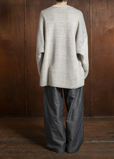 JAN-JAN VAN ESSCHE KNIT#70-LINEN COTTON YARN BEIGE Ripple Structure Crewneck Knitted Sweater Linen Cotton Yarn Beige