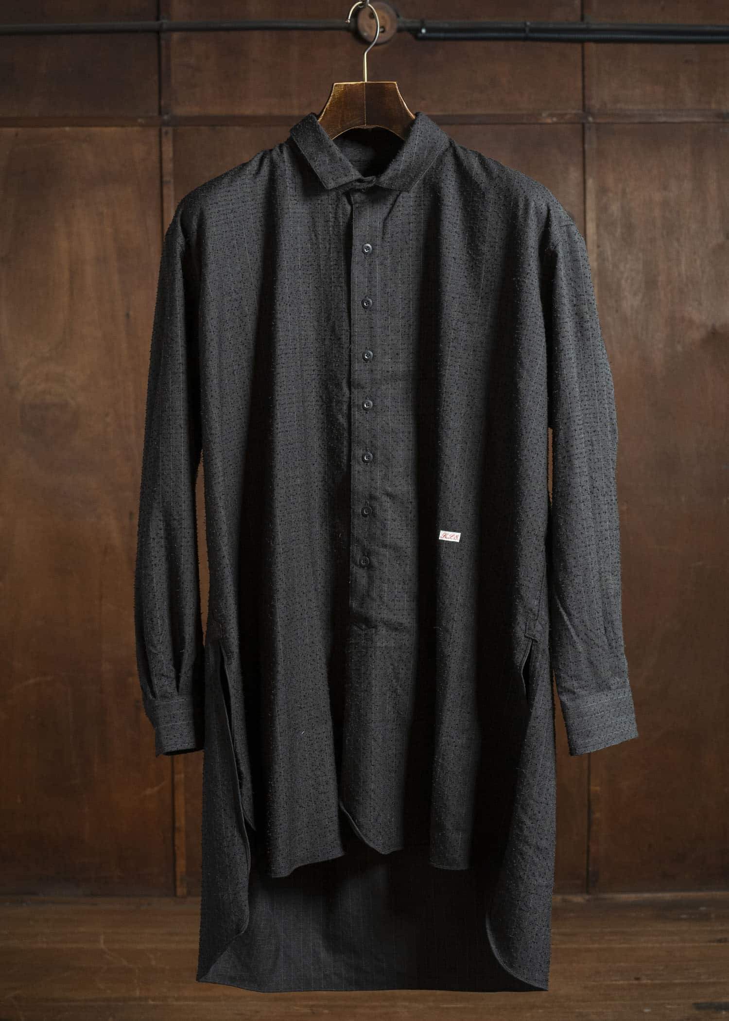 KLASICA 25F-SH39-C20 SH-039 - fn Relaxed Fit Wool Long Shirts IRON BROWN STRIPES