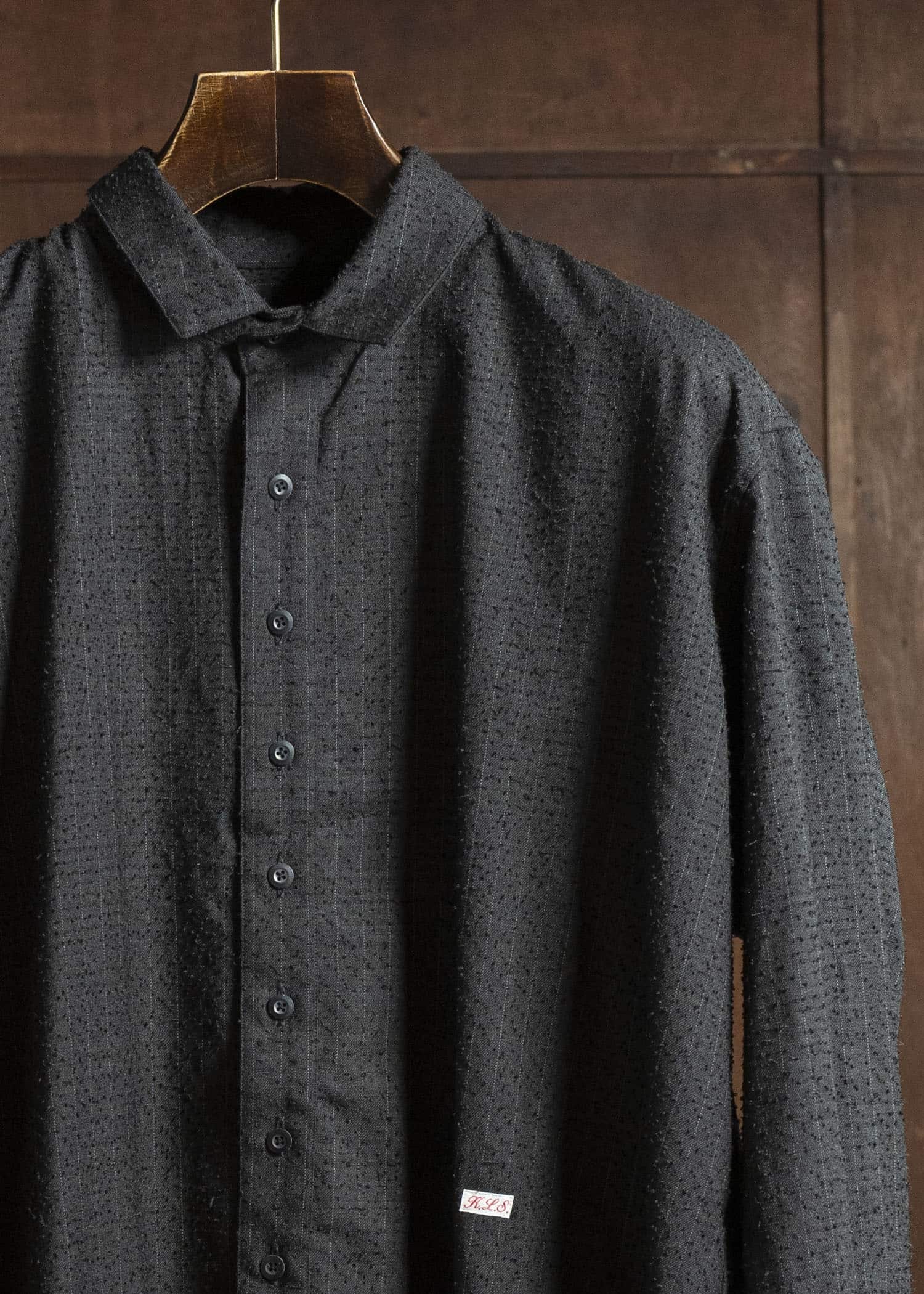 KLASICA 25F-SH39-C20 SH-039 - fn Relaxed Fit Wool Long Shirts IRON BROWN STRIPES