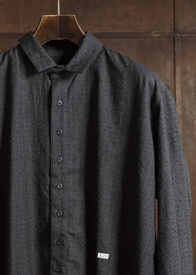 KLASICA 25F-SH39-C20 SH-039 - fn Relaxed Fit Wool Long Shirts IRON BROWN STRIPES