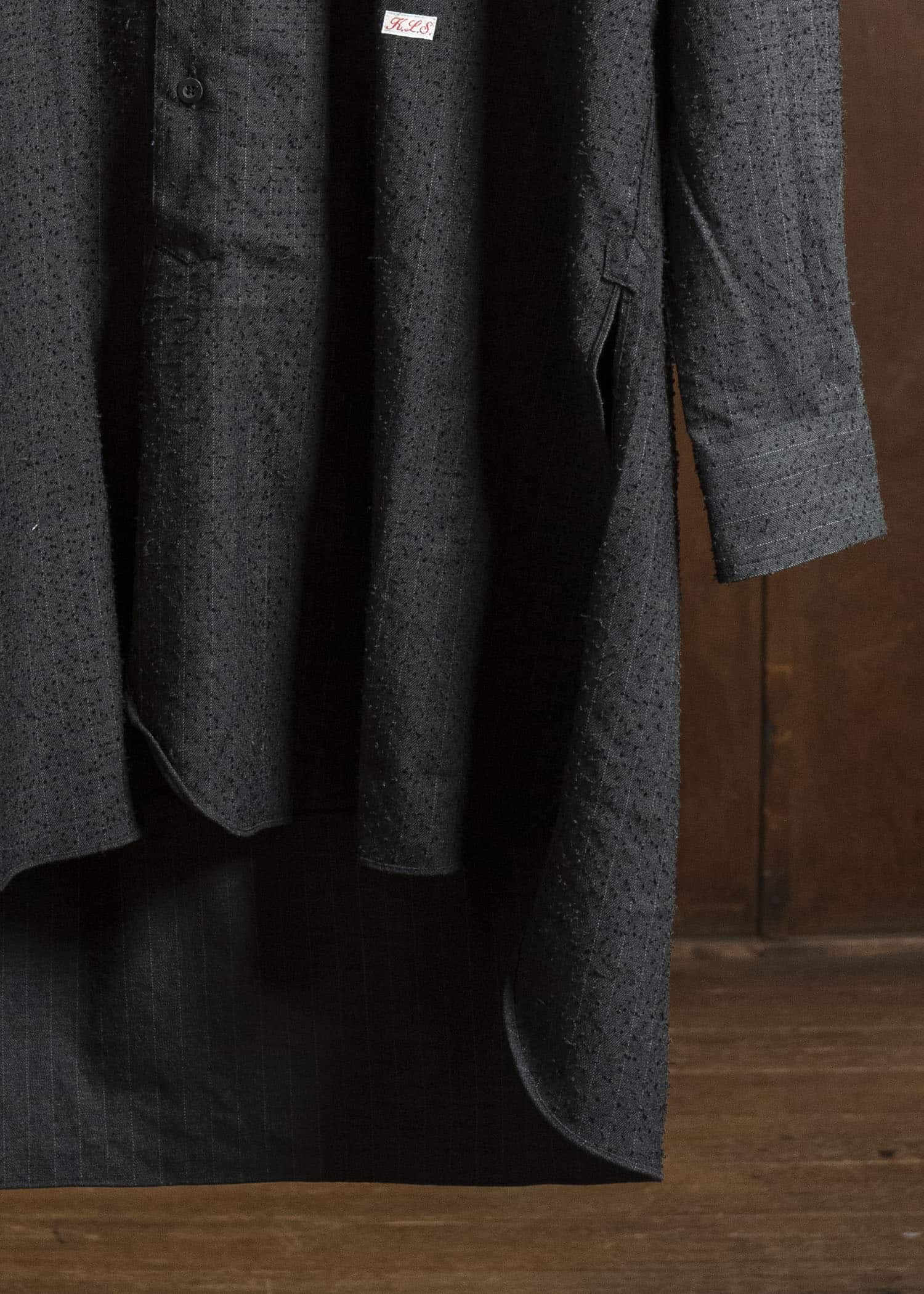 KLASICA 25F-SH39-C20 SH-039 - fn Relaxed Fit Wool Long Shirts IRON BROWN STRIPES