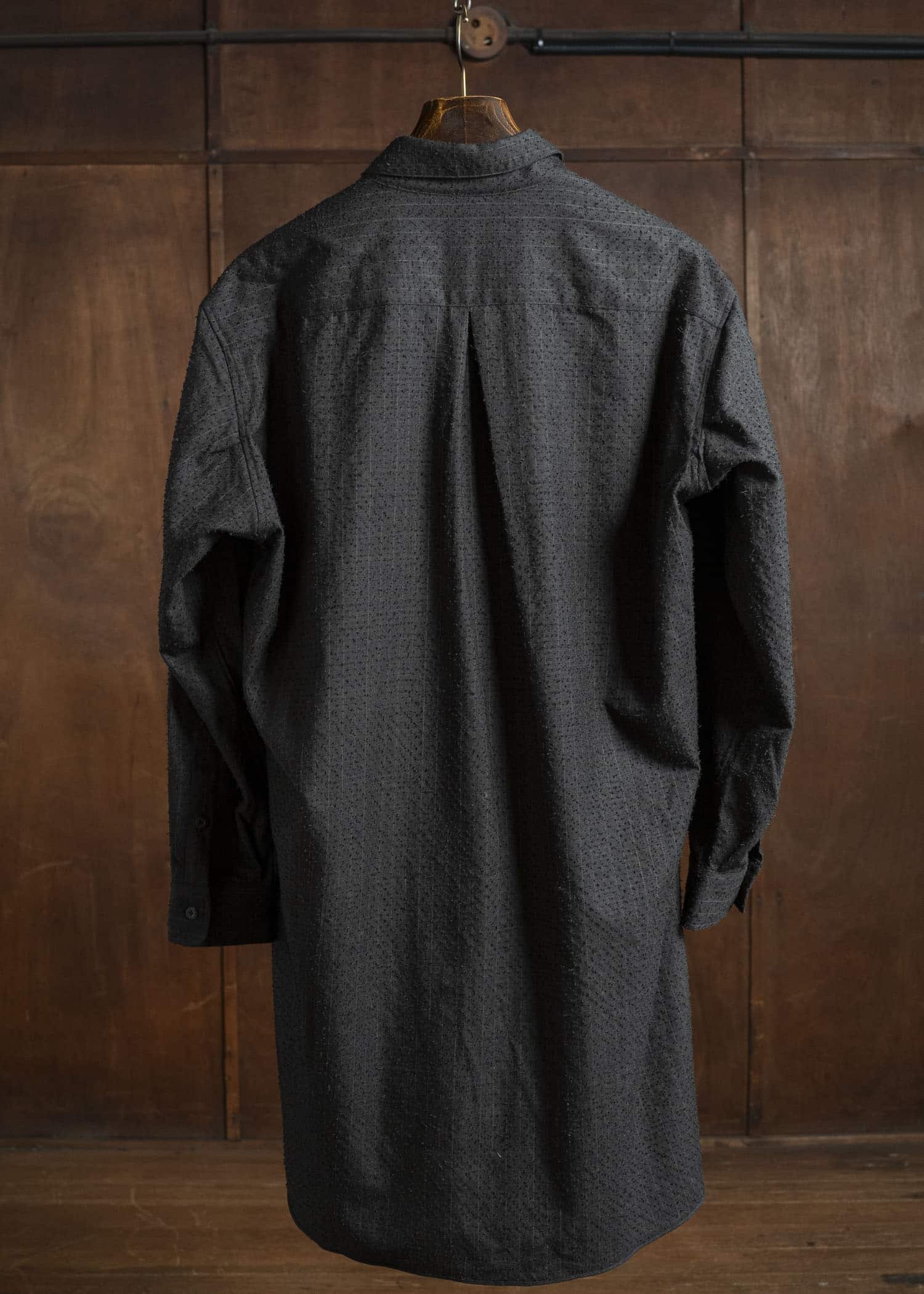 KLASICA 25F-SH39-C20 SH-039 - fn Relaxed Fit Wool Long Shirts IRON BROWN STRIPES