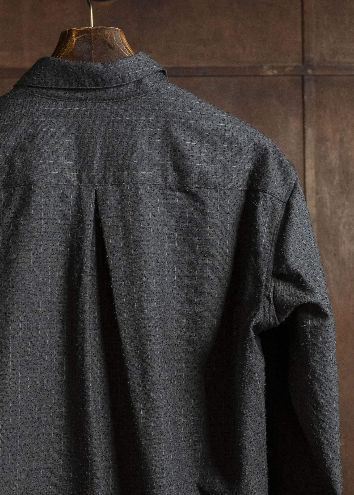 KLASICA 25F-SH39-C20 SH-039 - fn Relaxed Fit Wool Long Shirts IRON BROWN STRIPES