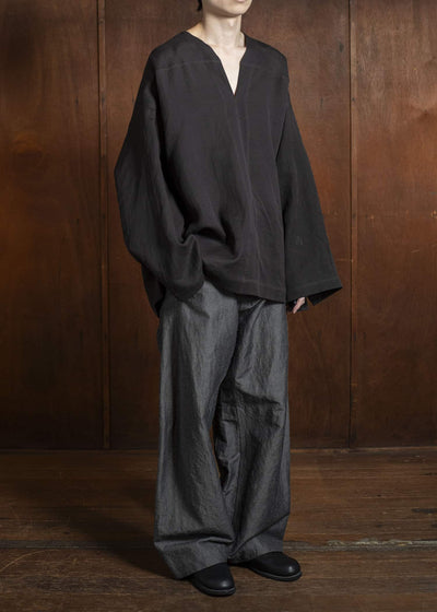 JAN-JAN VAN ESSCHE TUNIC#38-COTTON DOUBLE CLOTH DEEP BROWN  Oversized Long Sleeve Tunic With Roll-Up Sleeves Cotton Double Cloth Deep Brown