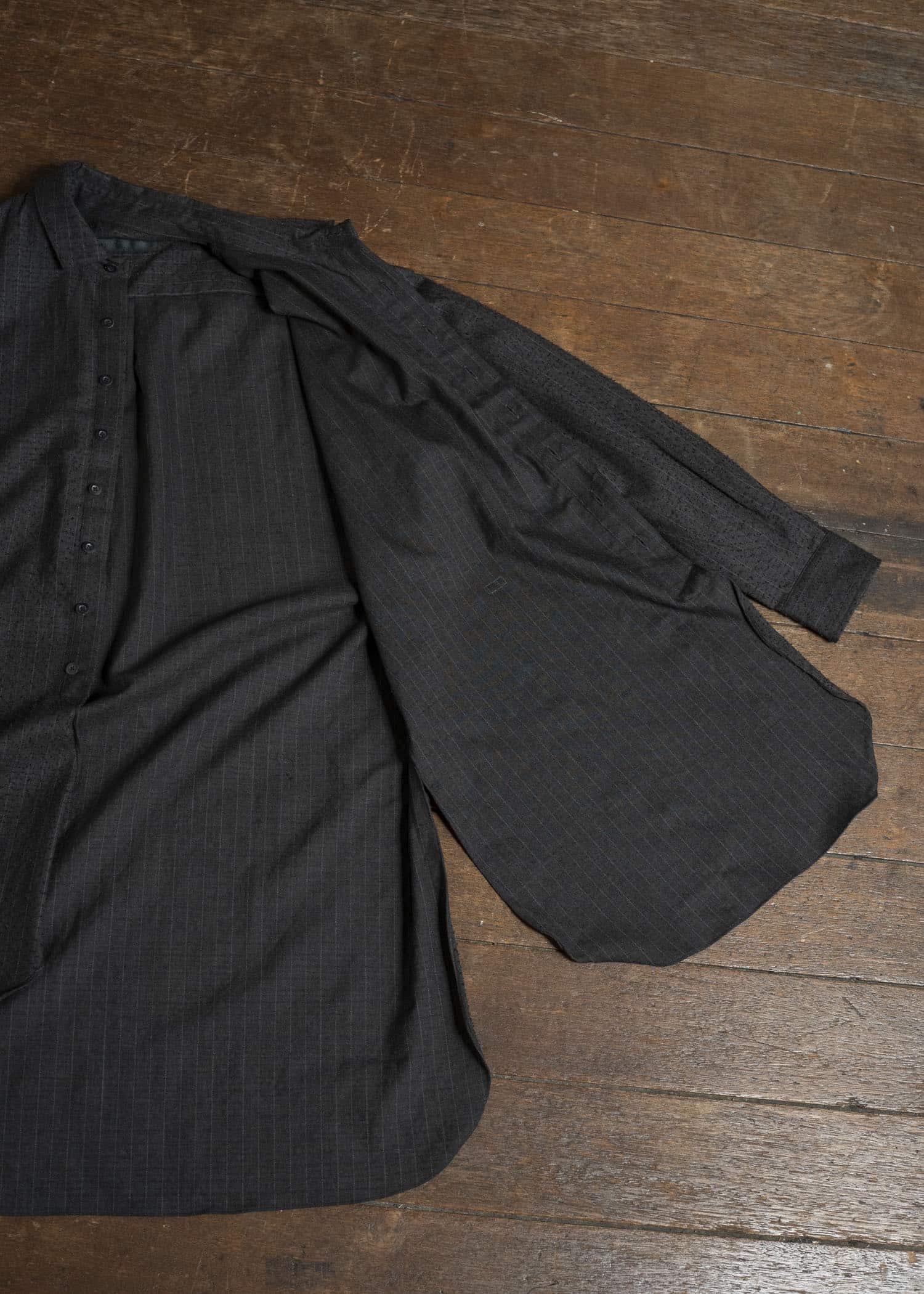 KLASICA 25F-SH39-C20 SH-039 - fn Relaxed Fit Wool Long Shirts IRON BROWN STRIPES