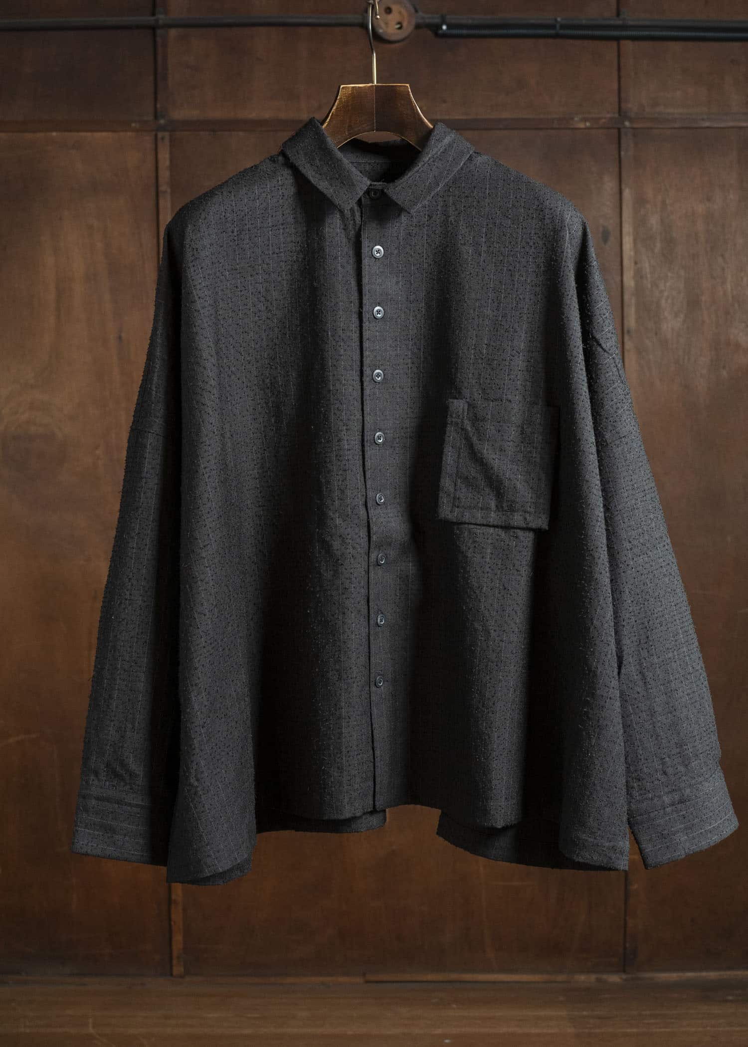 KLASICA SH-047-L-fn Extra Wide Outer Shirts IRON BROWN STRIPES