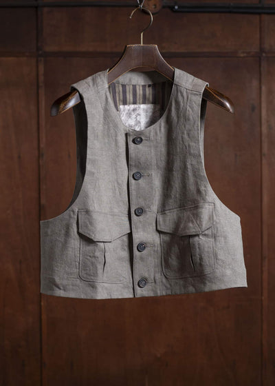 ZIGGY CHEN 0M2510112 Cropped Collarless Waistcoat STONE