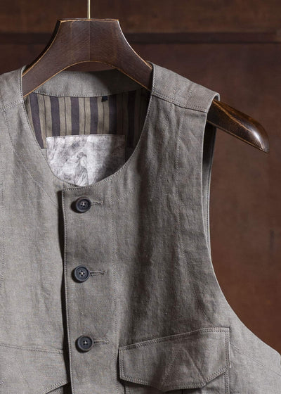 ZIGGY CHEN 0M2510112 Cropped Collarless Waistcoat STONE