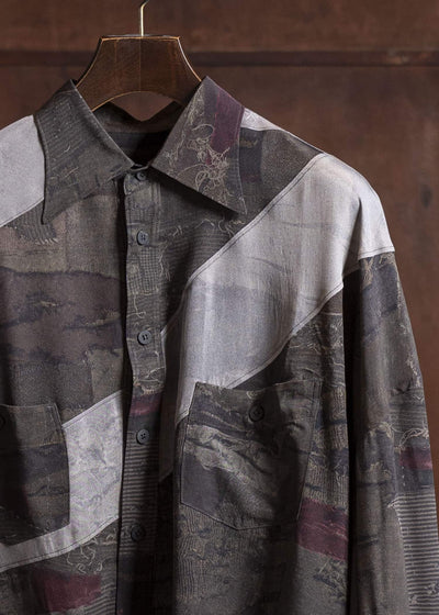 ZIGGY CHEN 0M2510732 Digital Print Asymmetric Long Shirt MIX OLIVE
