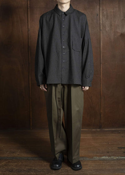 KLASICA SH-047-L-fn Extra Wide Outer Shirts IRON BROWN STRIPES