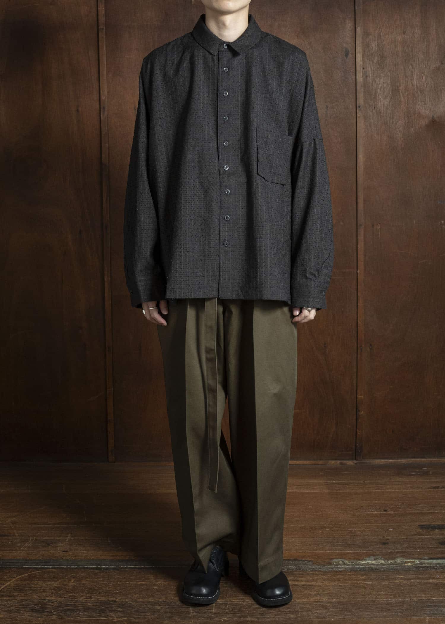 KLASICA SH-047-L-fn Extra Wide Outer Shirts IRON BROWN STRIPES