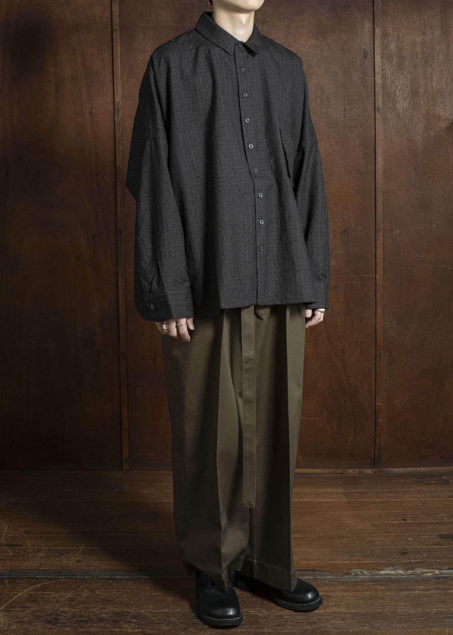 KLASICA SH-047-L-fn Extra Wide Outer Shirts IRON BROWN STRIPES