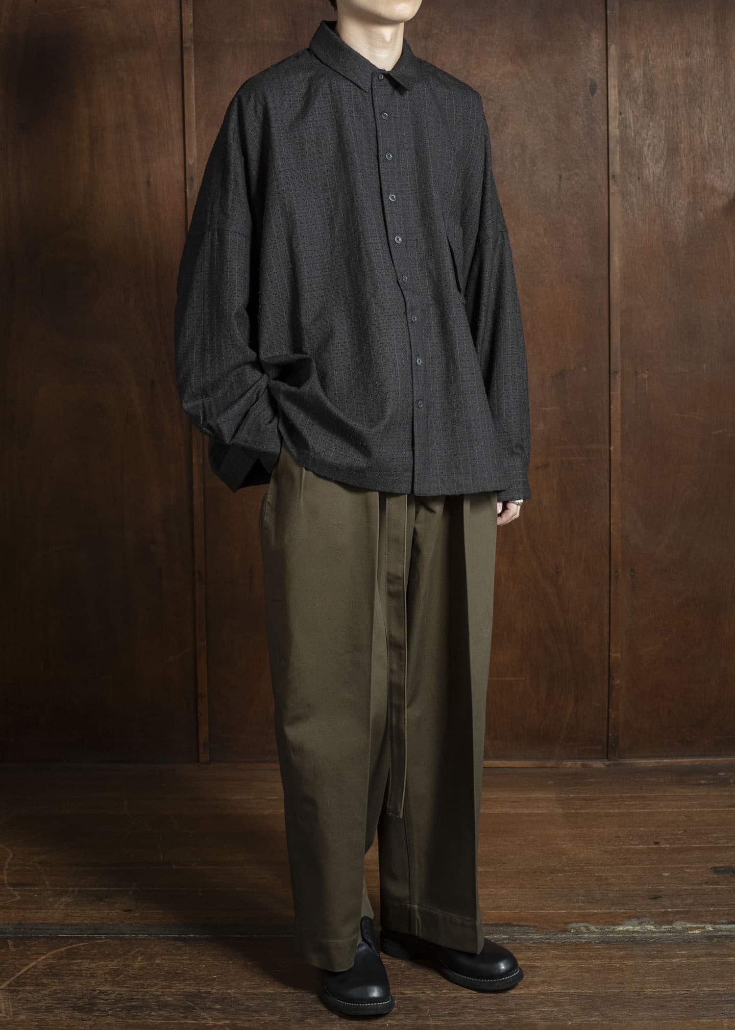 KLASICA SH-047-L-fn Extra Wide Outer Shirts IRON BROWN STRIPES