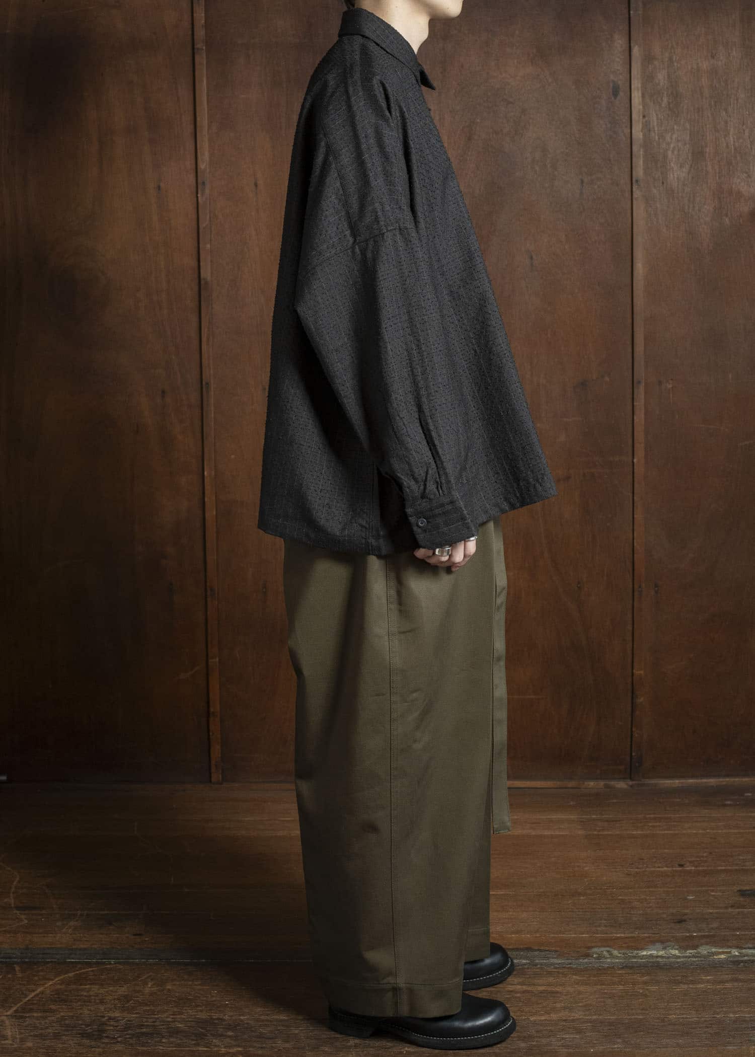 KLASICA SH-047-L-fn Extra Wide Outer Shirts IRON BROWN STRIPES