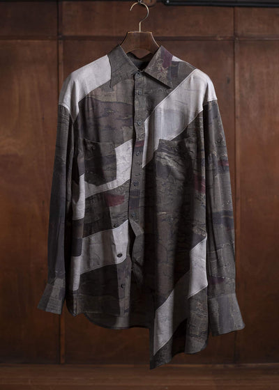 ZIGGY CHEN 0M2510732 Digital Print Asymmetric Long Shirt MIX OLIVE