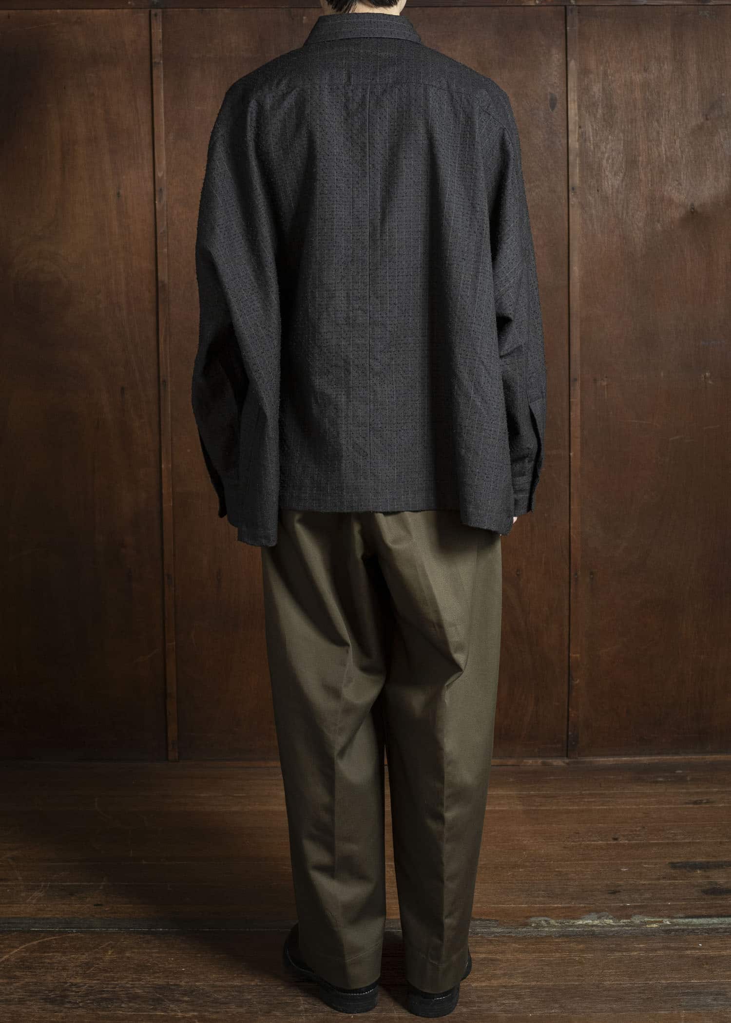 KLASICA SH-047-L-fn Extra Wide Outer Shirts IRON BROWN STRIPES