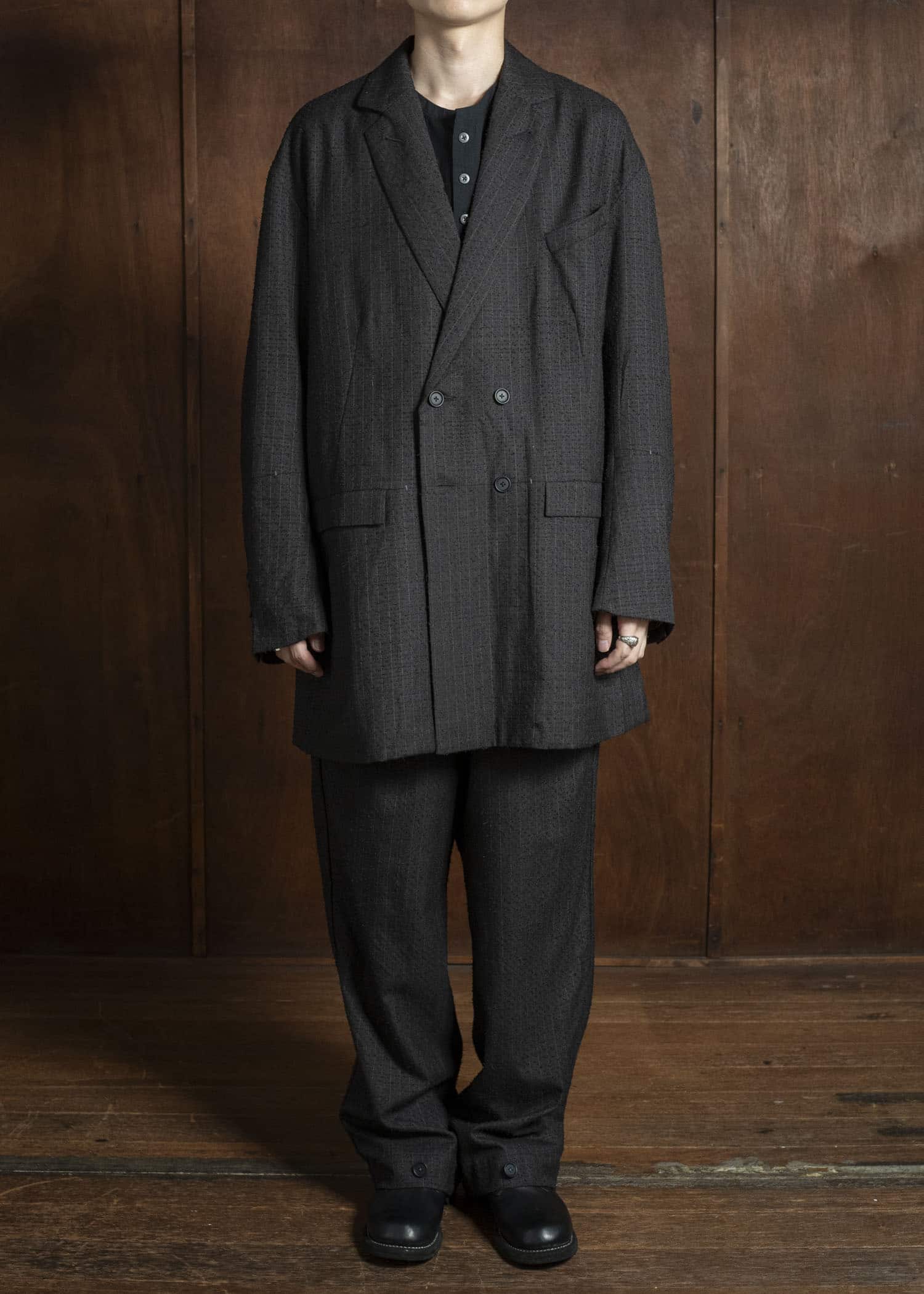 KLASICA 25F-WJK-C17 'HELEN''Double Breasted Semi Long Blazer IRON BROWN STRIPES