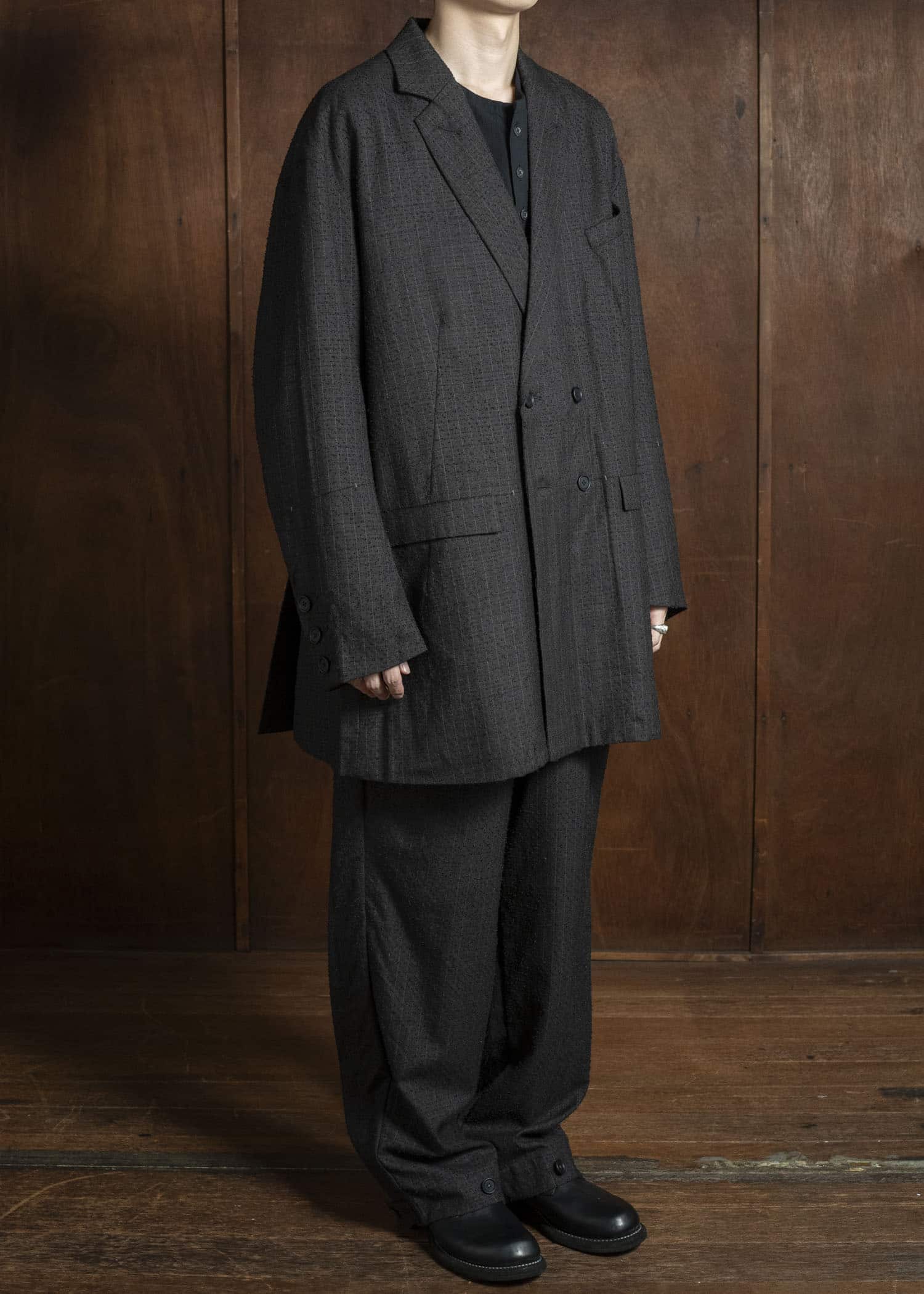 KLASICA 25F-WJK-C17 'HELEN''Double Breasted Semi Long Blazer IRON BROWN STRIPES