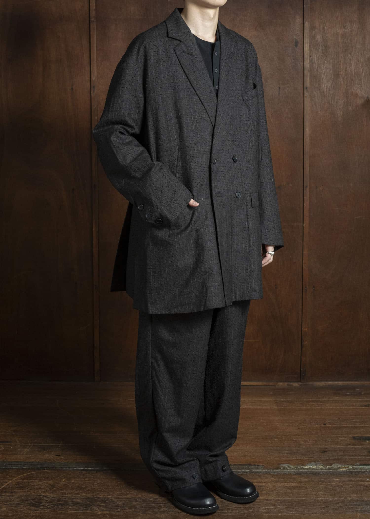 KLASICA 25F-WJK-C17 'HELEN''Double Breasted Semi Long Blazer IRON BROWN STRIPES