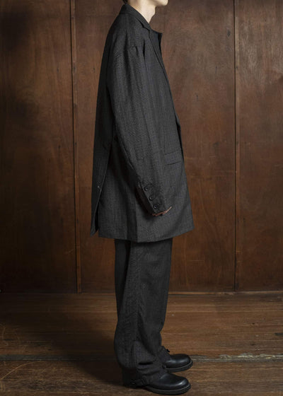 KLASICA 25F-WJK-C17 'HELEN''Double Breasted Semi Long Blazer IRON BROWN STRIPES