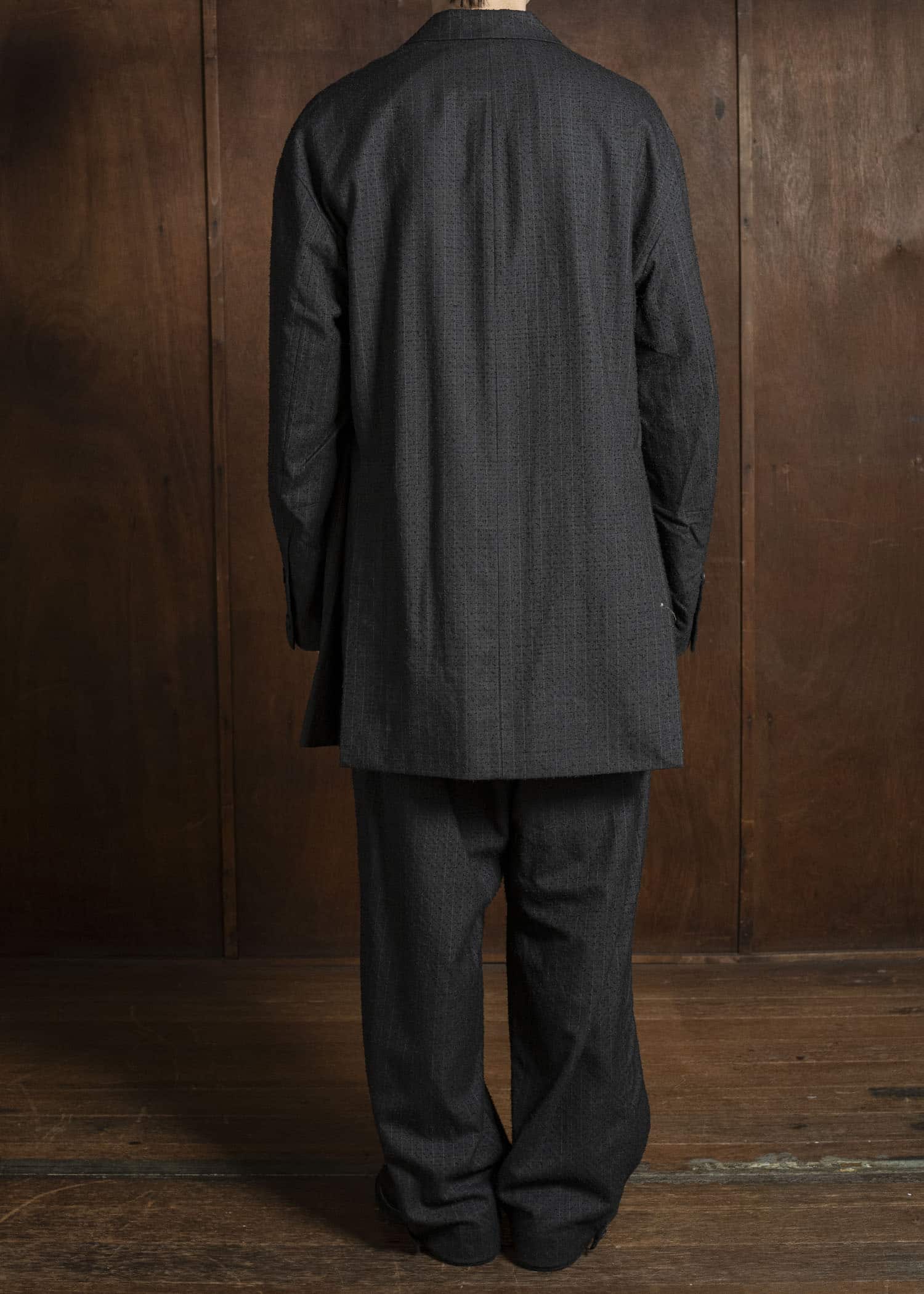 KLASICA 25F-WJK-C17 'HELEN''Double Breasted Semi Long Blazer IRON BROWN STRIPES