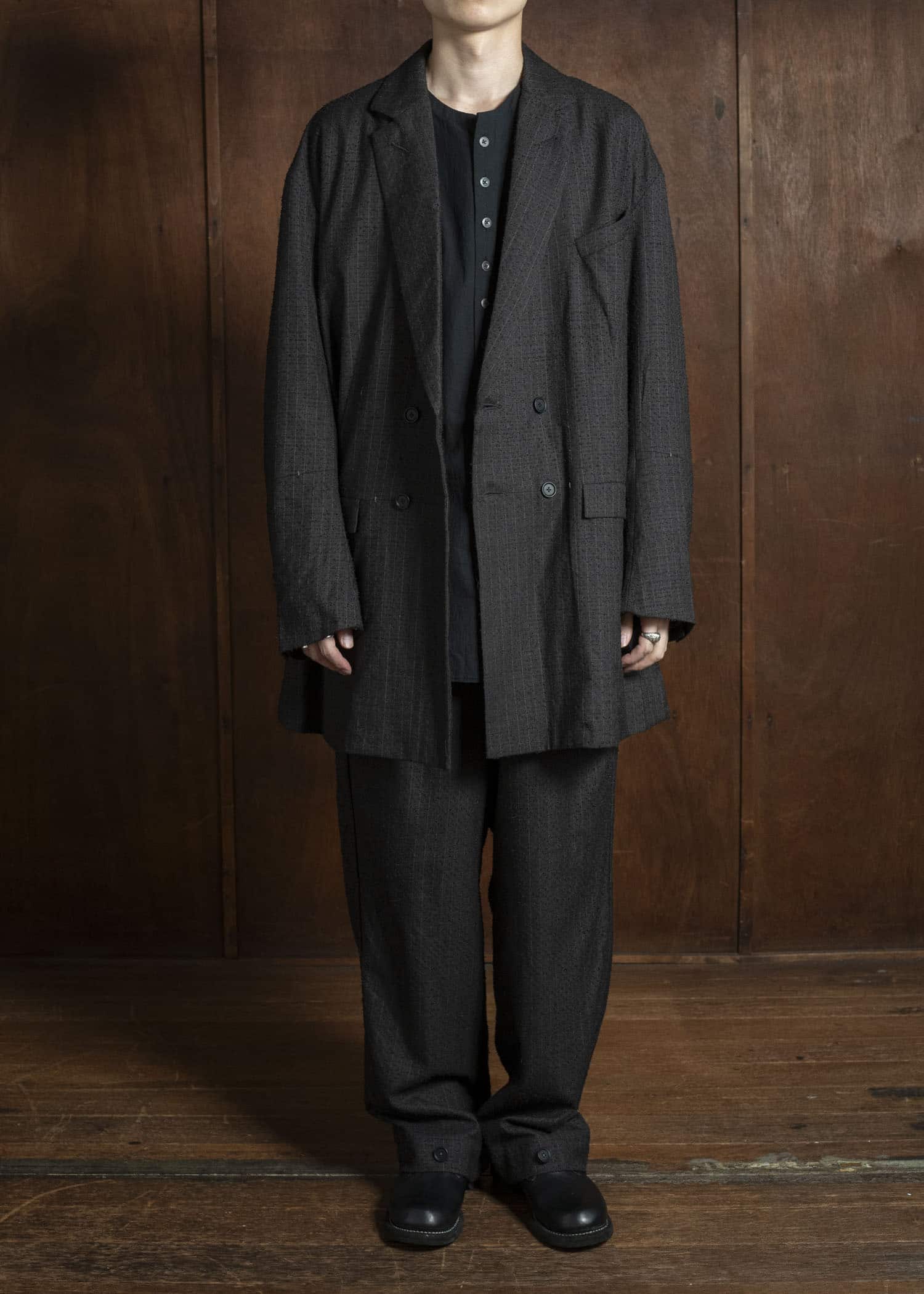 KLASICA 25F-WJK-C17 'HELEN''Double Breasted Semi Long Blazer IRON BROWN STRIPES