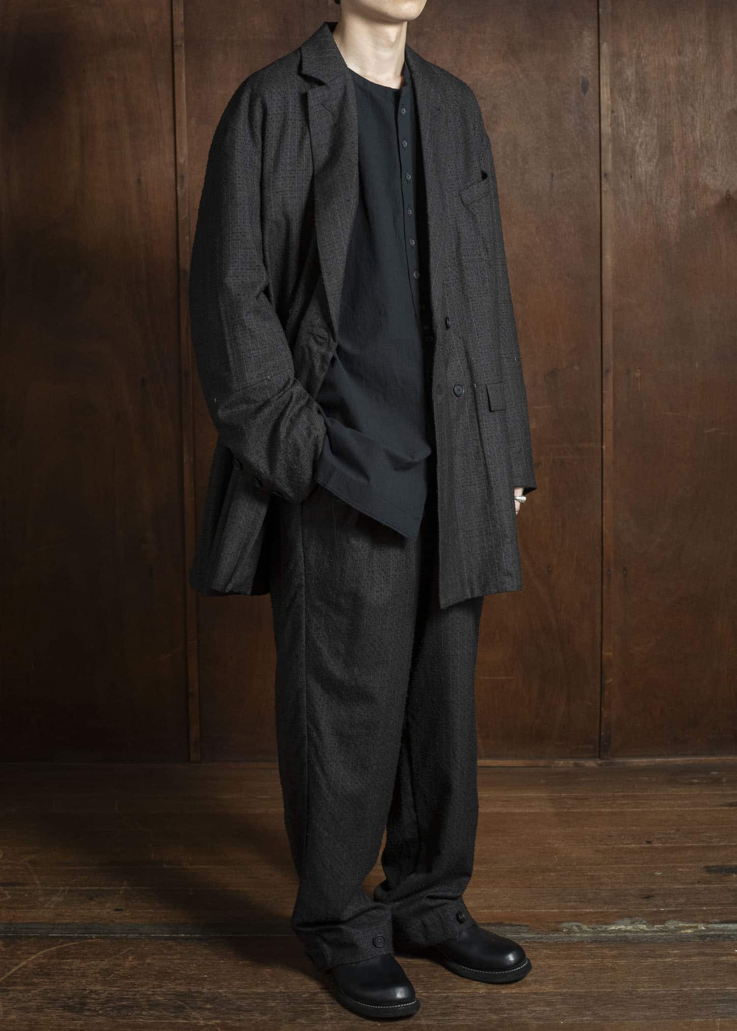 KLASICA 25F-WJK-C17 'HELEN''Double Breasted Semi Long Blazer IRON BROWN STRIPES