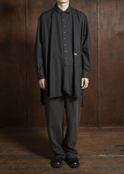 KLASICA 25F-SH39-C20 SH-039 - fn Relaxed Fit Wool Long Shirts IRON BROWN STRIPES