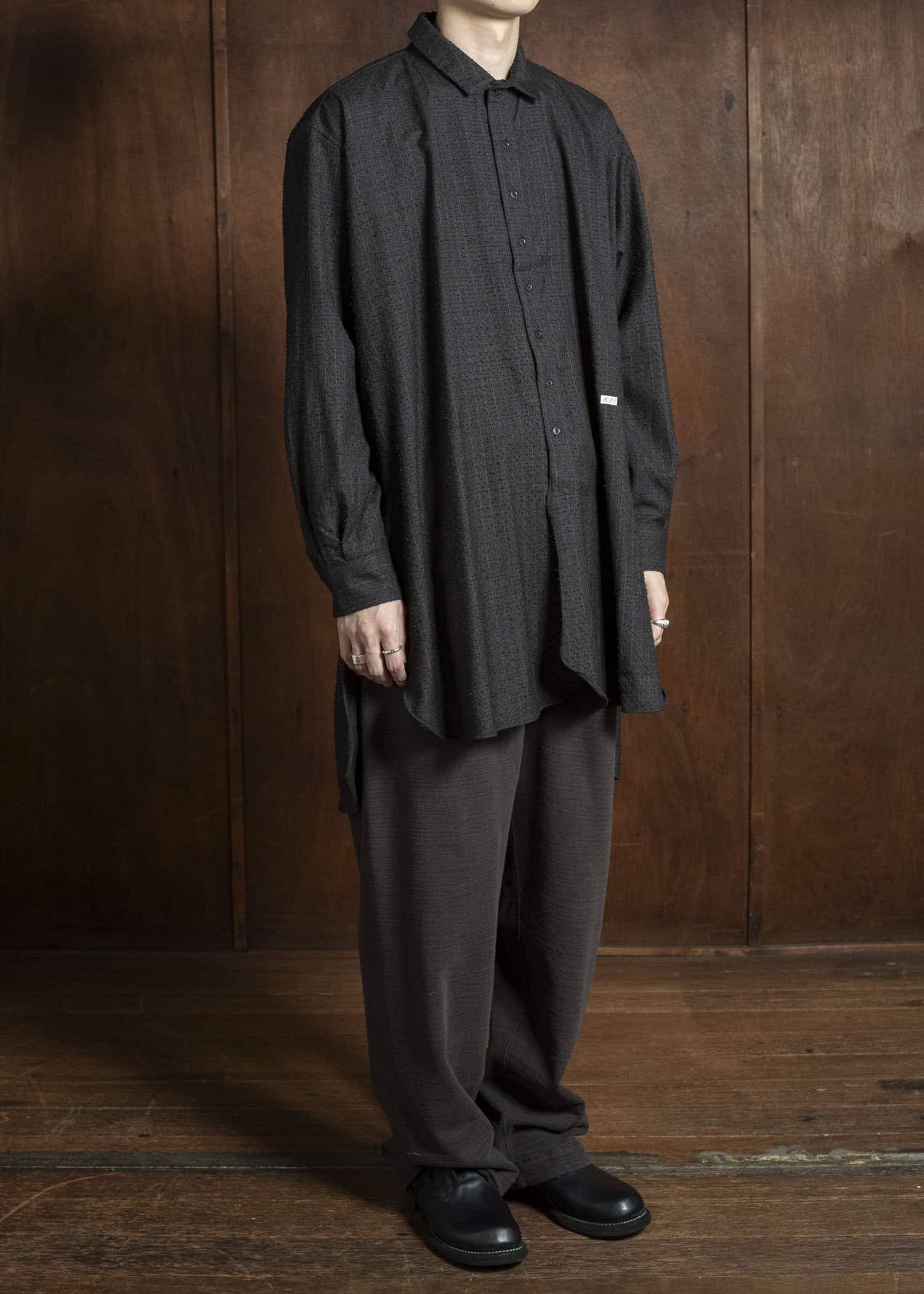 KLASICA 25F-SH39-C20 SH-039 - fn Relaxed Fit Wool Long Shirts IRON BROWN STRIPES