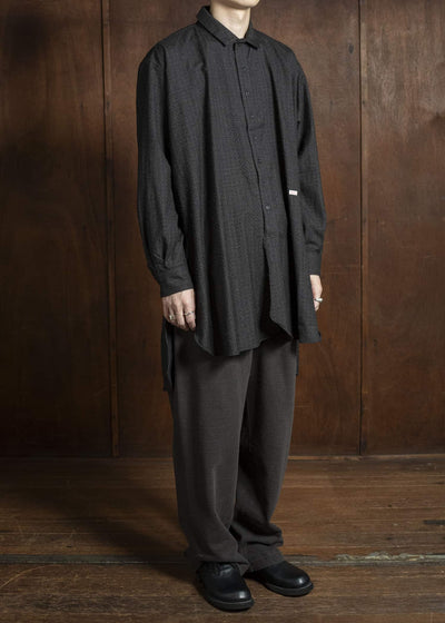 KLASICA 25F-SH39-C20 SH-039 - fn Relaxed Fit Wool Long Shirts IRON BROWN STRIPES