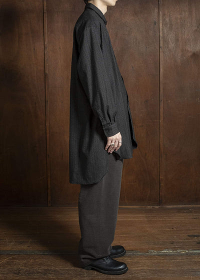 KLASICA 25F-SH39-C20 SH-039 - fn Relaxed Fit Wool Long Shirts IRON BROWN STRIPES