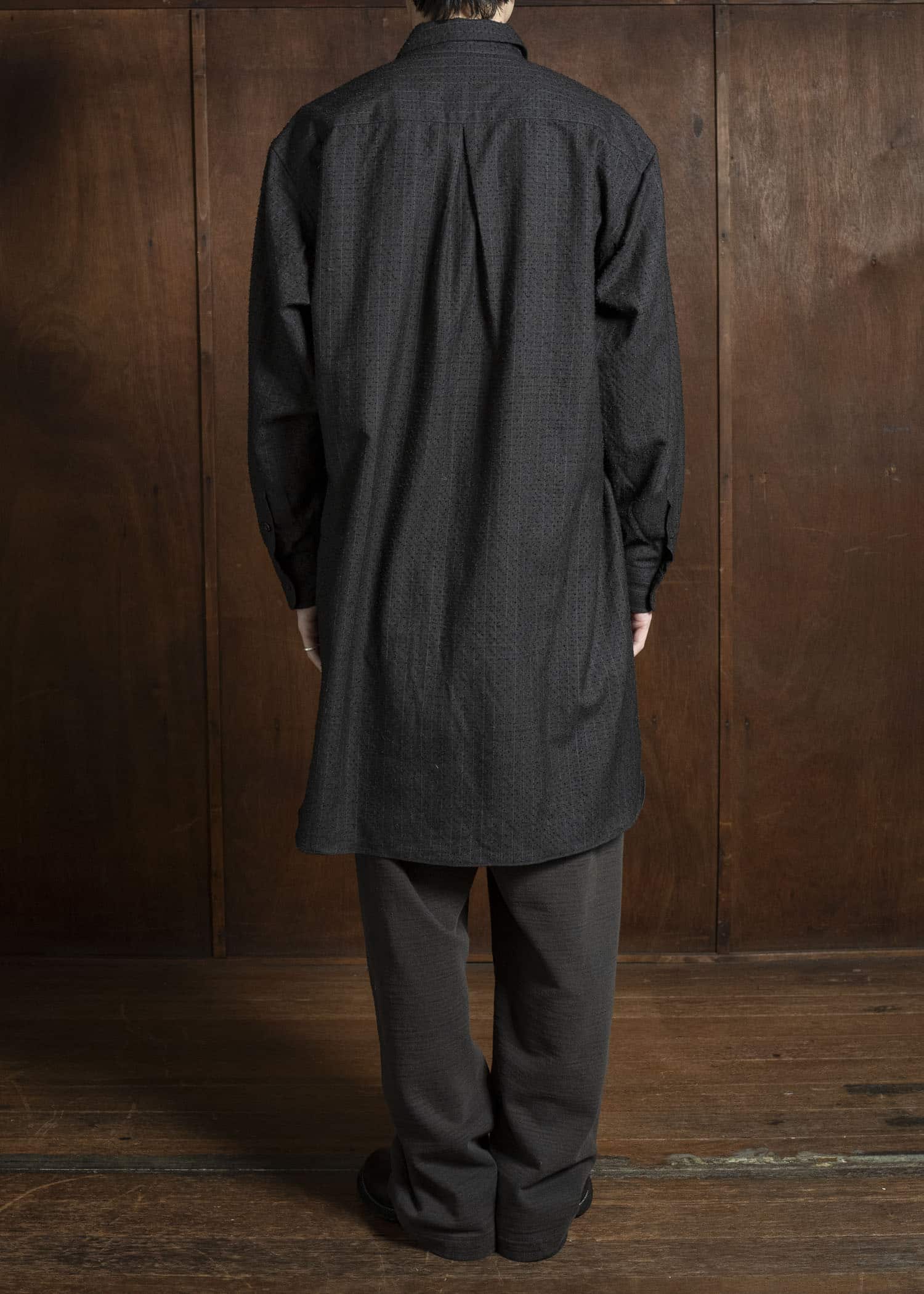 KLASICA 25F-SH39-C20 SH-039 - fn Relaxed Fit Wool Long Shirts IRON BROWN STRIPES