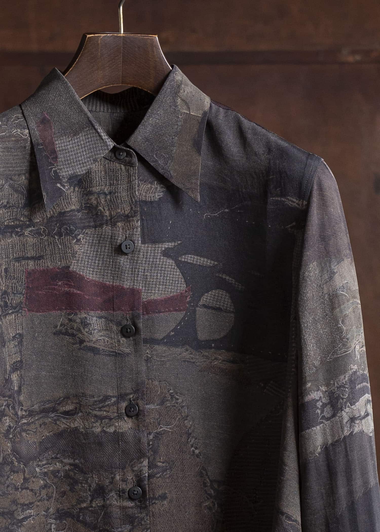 ZIGGY CHEN 0W2510704 Classic Digital Print Spread Collar Shirt MIX OLIVE