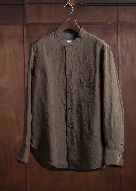 ZIGGY CHEN 0M2510736 Puppytooth Mandarin Collar Shirt DARK OLIVE